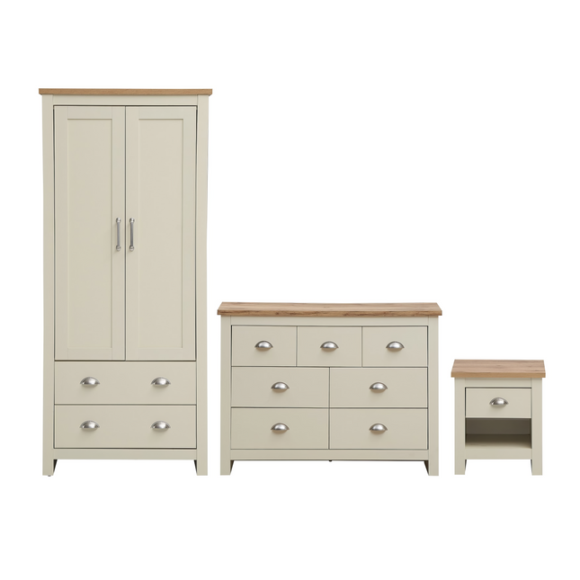 Lisbon - 3-Piece Set - 2 Door Wardrobe, 7 Drawer Chest & Bedside Table 