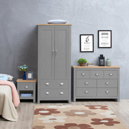 Lisbon - 3-Piece Set - 2 Door Wardrobe, 7 Drawer Chest & Bedside Table 