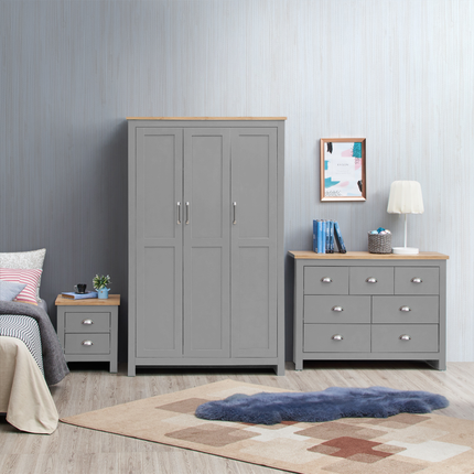Lisbon - 3-Piece Set - 3 Door Wardrobe, 7 Drawer Chest & 2 Drawer Bedside Table 