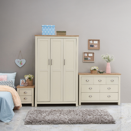 Lisbon - 3-Piece Set - 3 Door Wardrobe, 7 Drawer Chest & 2 Drawer Bedside Table 