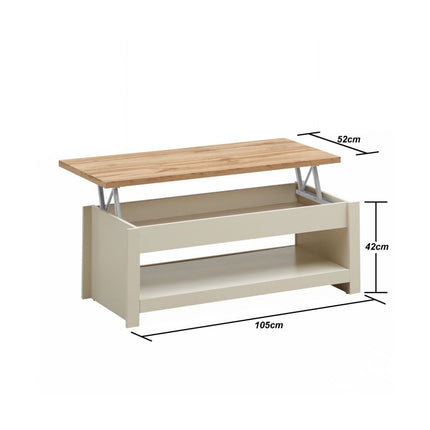 Lisbon Lift Up Coffee Table In Cream - Versatile Living Room Table