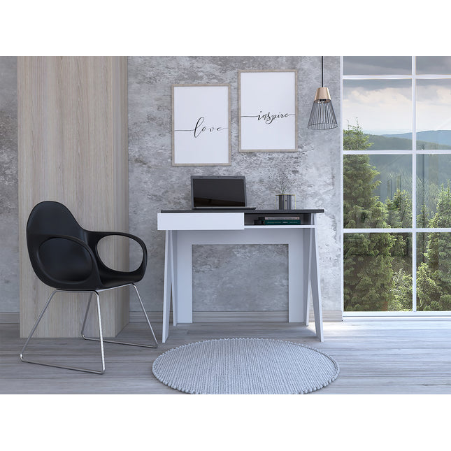 Modern Living - Compact Desk with Drawer - White and Carbon