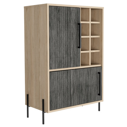 Modern Living - Compact Drinks Bar - Washed Oak and Carbon - Grey Finish