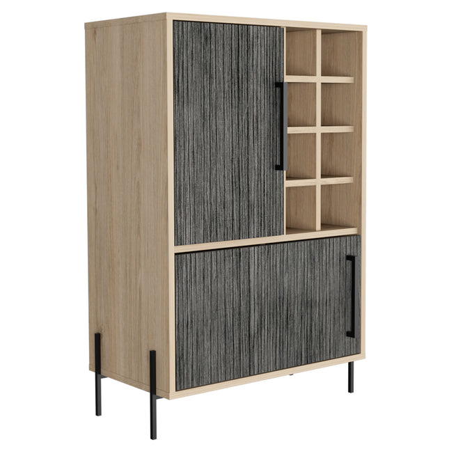 Modern Living - Compact Drinks Bar - Washed Oak and Carbon - Grey Finish