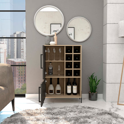 Modern Living - Compact Drinks Bar - Washed Oak and Carbon - Grey Finish