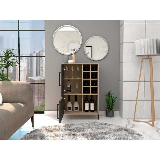 Modern Living - Compact Drinks Bar - Washed Oak and Carbon - Grey Finish