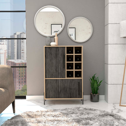 Modern Living - Compact Drinks Bar - Washed Oak and Carbon - Grey Finish