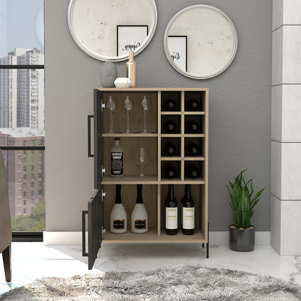Modern Living - Compact Drinks Bar - Washed Oak and Carbon - Grey Finish