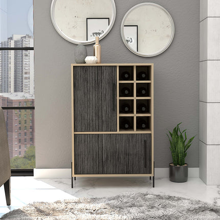 Modern Living - Compact Drinks Bar - Washed Oak and Carbon - Grey Finish