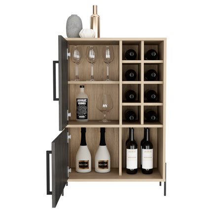 Modern Living - Compact Drinks Bar - Washed Oak and Carbon - Grey Finish