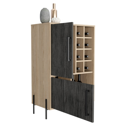Modern Living - Compact Drinks Bar - Washed Oak and Carbon - Grey Finish