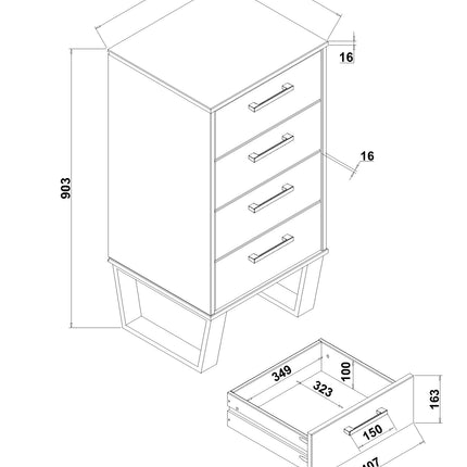 Modern Living - Compact Industrial 4 Drawer Narrow Chest