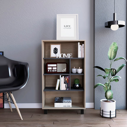Modern Living - Display Bookcase - Washed Oak and Carbon - Grey Finish