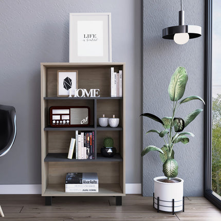 Modern Living - Display Bookcase - Washed Oak and Carbon - Grey Finish