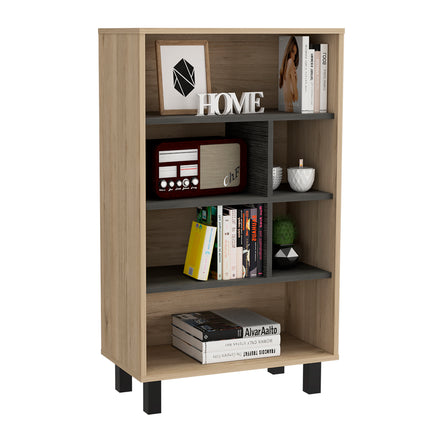 Modern Living - Display Bookcase - Washed Oak and Carbon - Grey Finish
