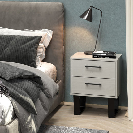 Modern Living - Industrial Look 2 Drawer Bedside Cabinet
