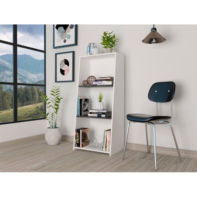Modern Living - Low Bookcase with 3 Shelves - White and Carbon