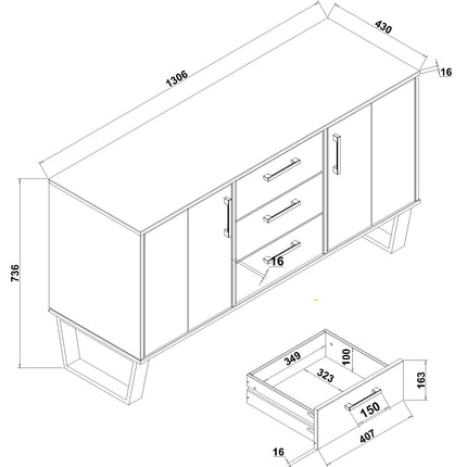 Modern Living - Medium Sideboard - 2 Doors 3 Drawers