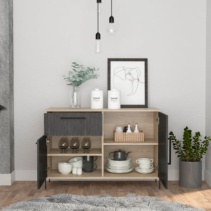 Modern Living - Small Sideboard - Washed Oak & Carbon - Grey