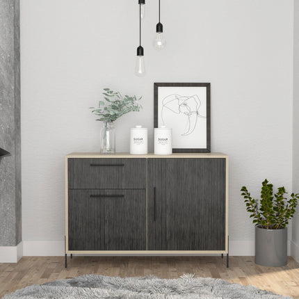 Modern Living - Small Sideboard - Washed Oak & Carbon - Grey