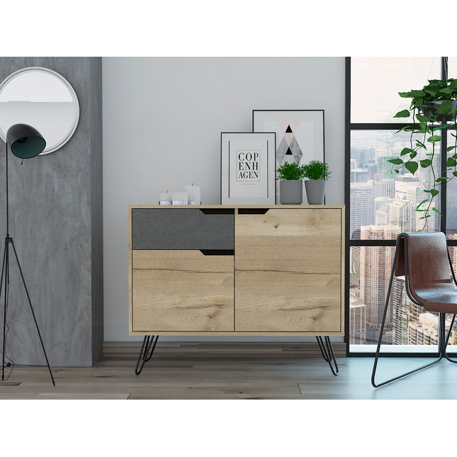 Modern Living - Stylish Sideboard - Bleached Pine & - Grey Stone