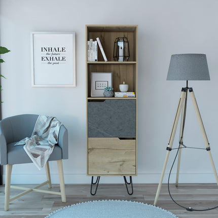 Modern Living - Tall Bookcase - Pine Effect & - Grey Stone