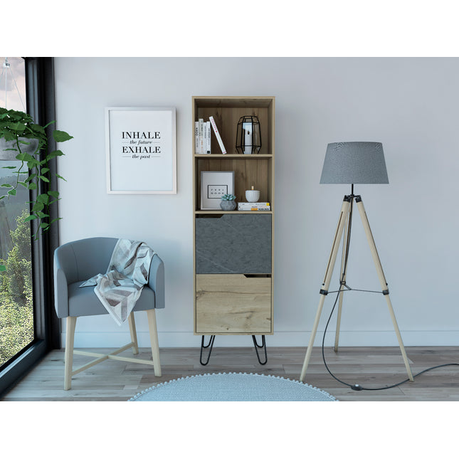 Modern Living - Tall Bookcase - Pine Effect & - Grey Stone