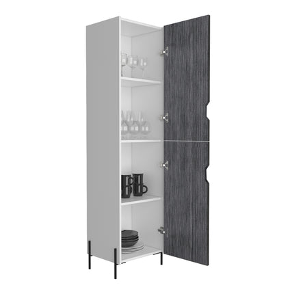 Modern Living - Tall Narrow Storage Cabinet - White & Carbon