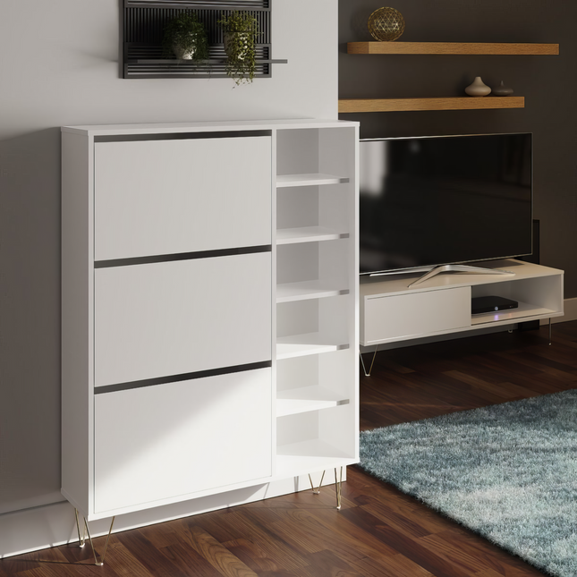 Monaco - 3 Drawer Shoe Cabinet - White