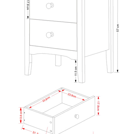 Painted - 2 Drawer Bedside Cabinet