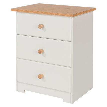 Painted - 3 Drawer Bedside Cabinet - Soft White - Oak Top