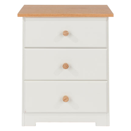 Painted - 3 Drawer Bedside Cabinet - Soft White - Oak Top