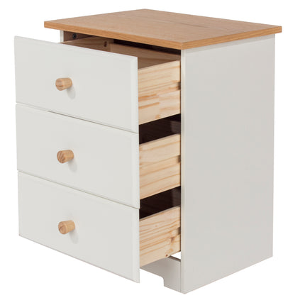 Painted - 3 Drawer Bedside Cabinet - Soft White - Oak Top