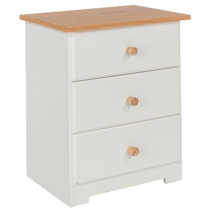 Painted - 3 Drawer Bedside Cabinet - Soft White - Oak Top
