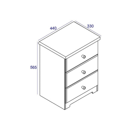 Painted - 3 Drawer Bedside Cabinet - Soft White - Oak Top