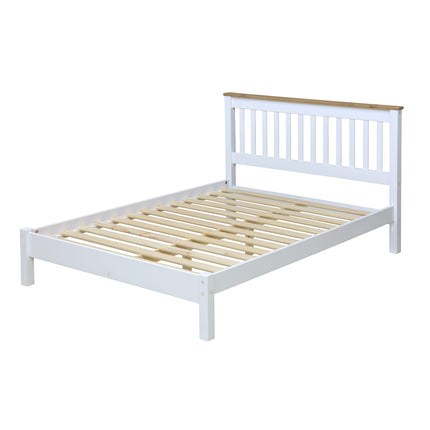 Painted - 4'6 Slatted Lowend Bedstead - White - Solid Pine