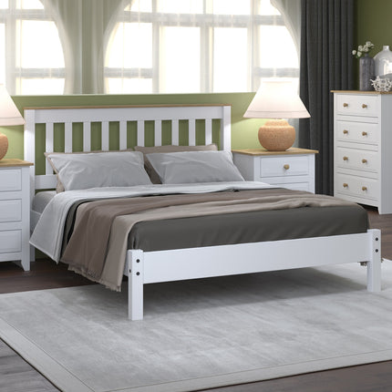 Painted - 4'6 Slatted Lowend Bedstead - White - Solid Pine