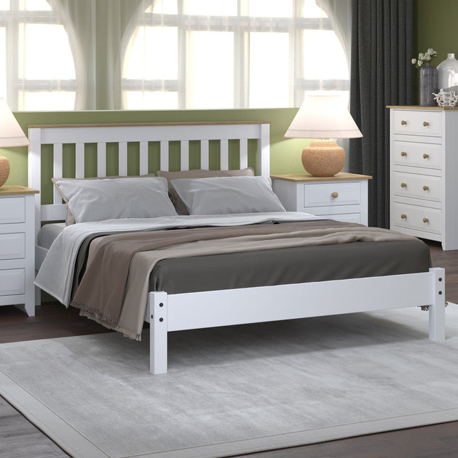Painted - 4'6 Slatted Lowend Bedstead - White - Solid Pine