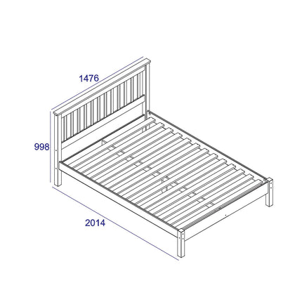 Painted - 4'6 Slatted Lowend Bedstead - White - Solid Pine