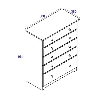 Painted - 5 Drawer Chest - Soft White