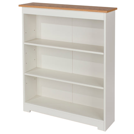 Painted - Low Wide Bookcase - Soft White - Woodgrain