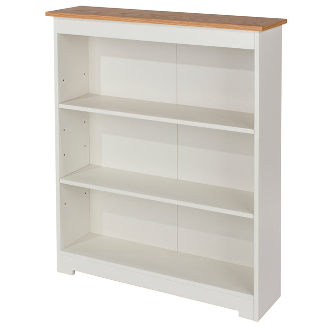 Painted - Low Wide Bookcase - Soft White - Woodgrain