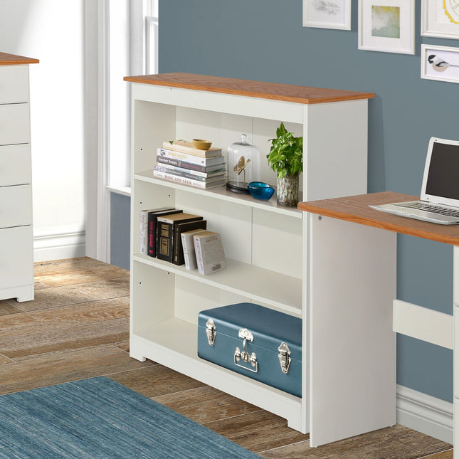 Painted - Low Wide Bookcase - Soft White - Woodgrain