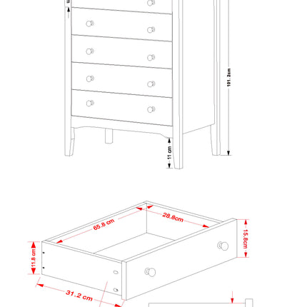 Painted - Luxurious 5 Drawer Chest - Tapered Legs
