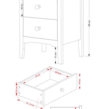 Painted - Petite 2 Drawer Bedside Table