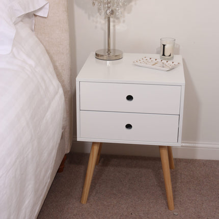 Painted - Scandia 2 Drawer Bedside - Tapered Wood Legs