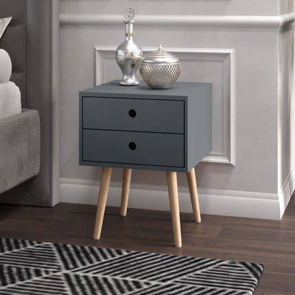 Painted - Scandia 2 Drawer Bedside - Tapered Wood Legs