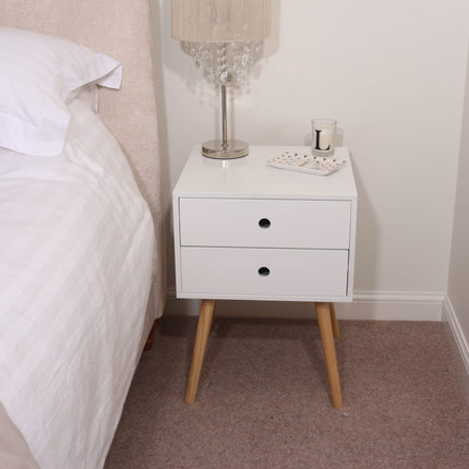 Painted - Scandia 2 Drawer Bedside - Tapered Wood Legs