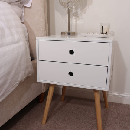 Painted - Scandia 2 Drawer Bedside - Tapered Wood Legs