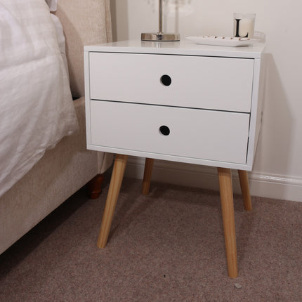 Painted - Scandia 2 Drawer Bedside - Tapered Wood Legs